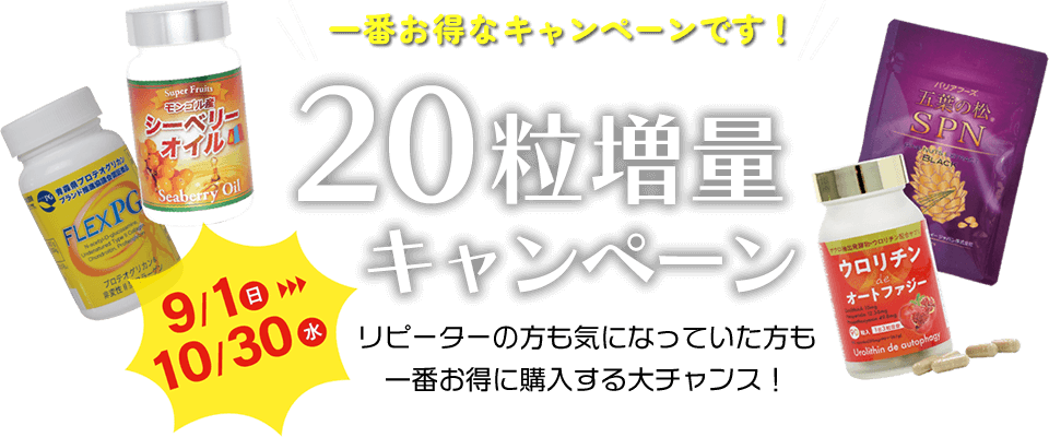 人気サプリ20粒増量キャンペーン